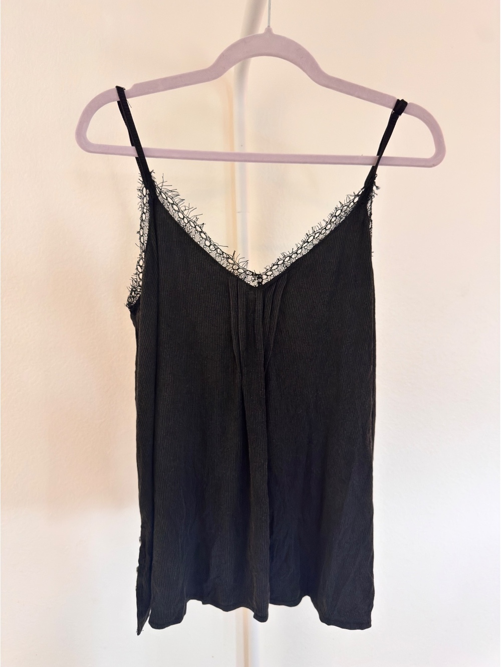 POL-Ribbed Lace Trim Tank/Top